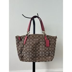 COACH F58283 Small Kelsey Pink Leather & Khaki Canvas Purse Bag w/Zipper Read